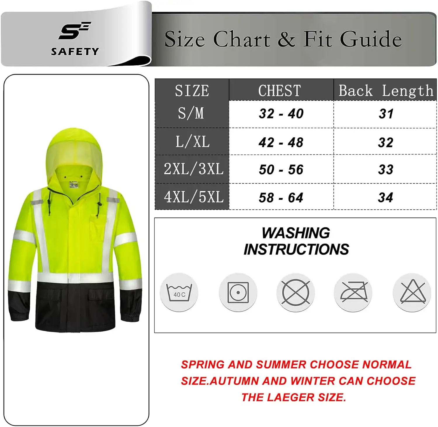 sesafety Hi Vis Rain Jacket, Rain Suits for Men Waterproof with Black Bottom - 71h98pbw0zl._ac_sl1500_